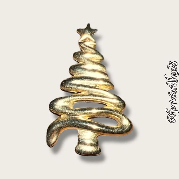 Holiday-Themed Gold-Tone Brooch – Elegant and Festive - Picture 1 of 7